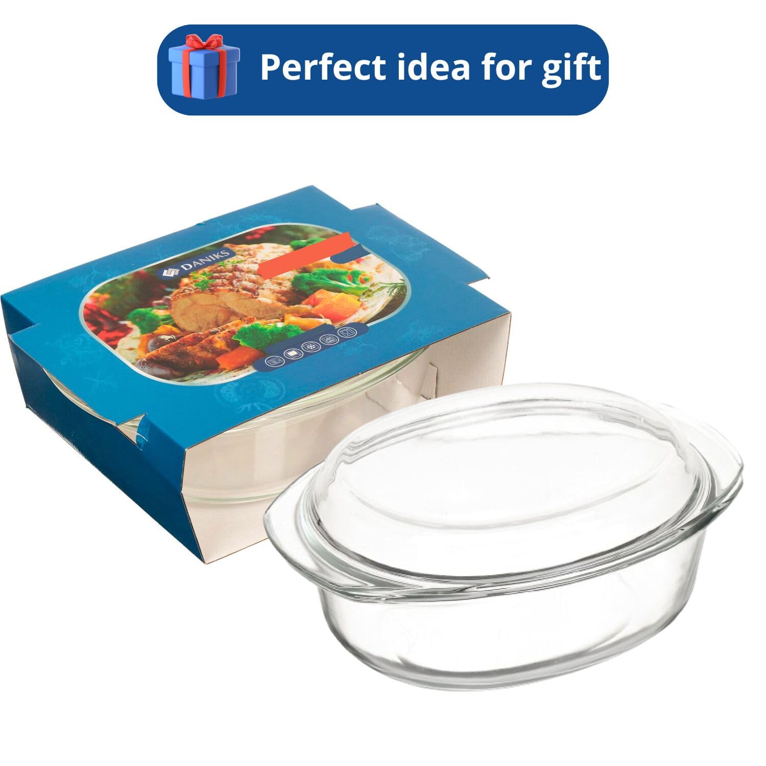 Daniks Стеклянная кастрюля с крышкой (круглая) - Формы для выпечки - 8