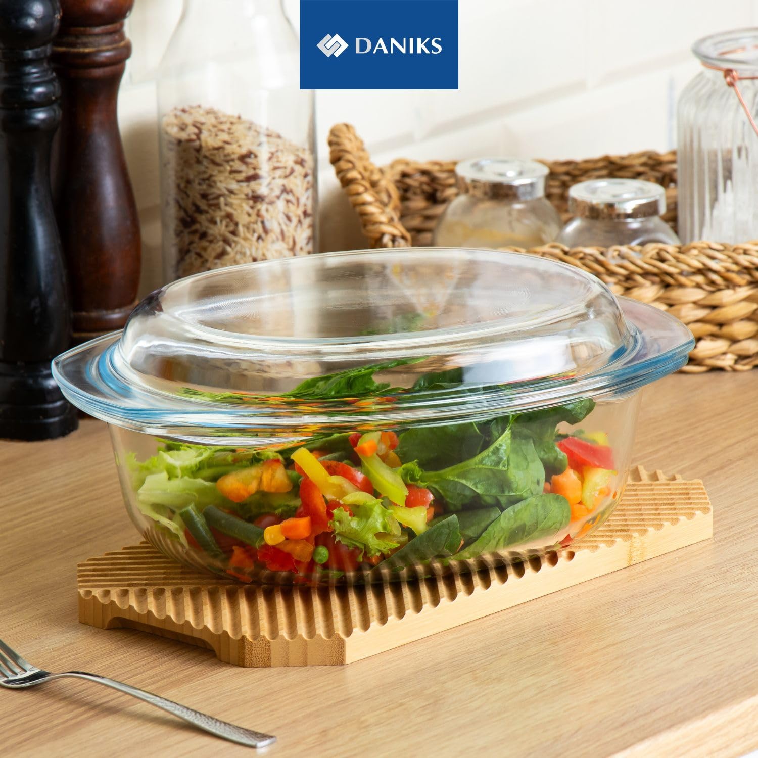 Daniks Стеклянная кастрюля с крышкой (круглая) - Формы для выпечки - 2