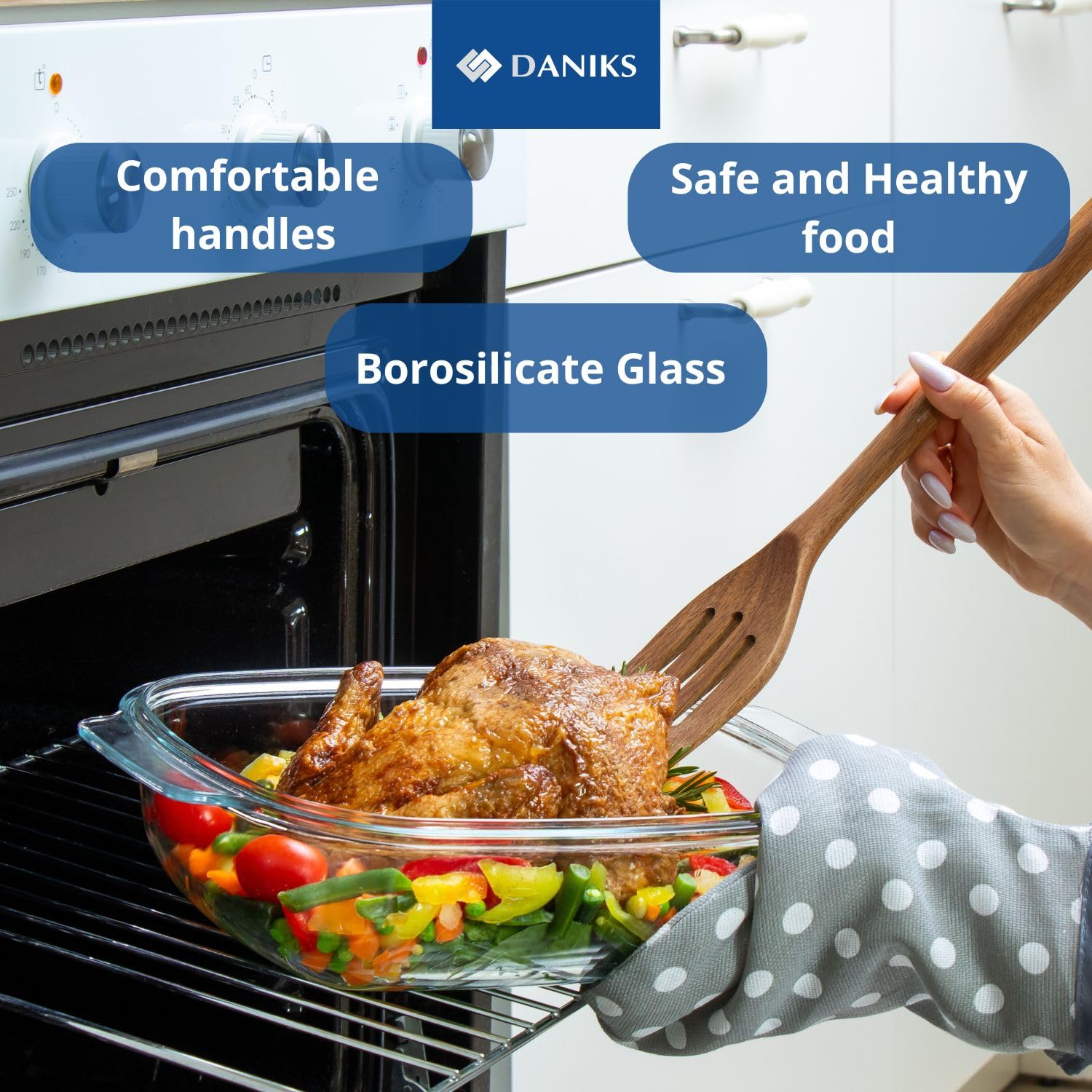 Daniks Стеклянная кастрюля с крышкой (круглая) - Формы для выпечки - 7