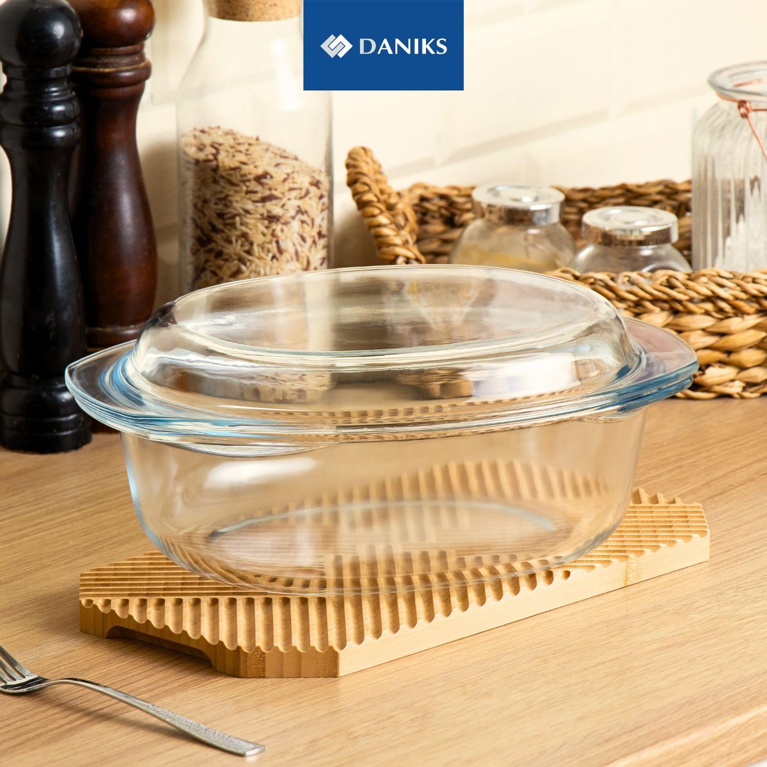 Daniks Стеклянная кастрюля с крышкой (круглая) - Формы для выпечки - 3